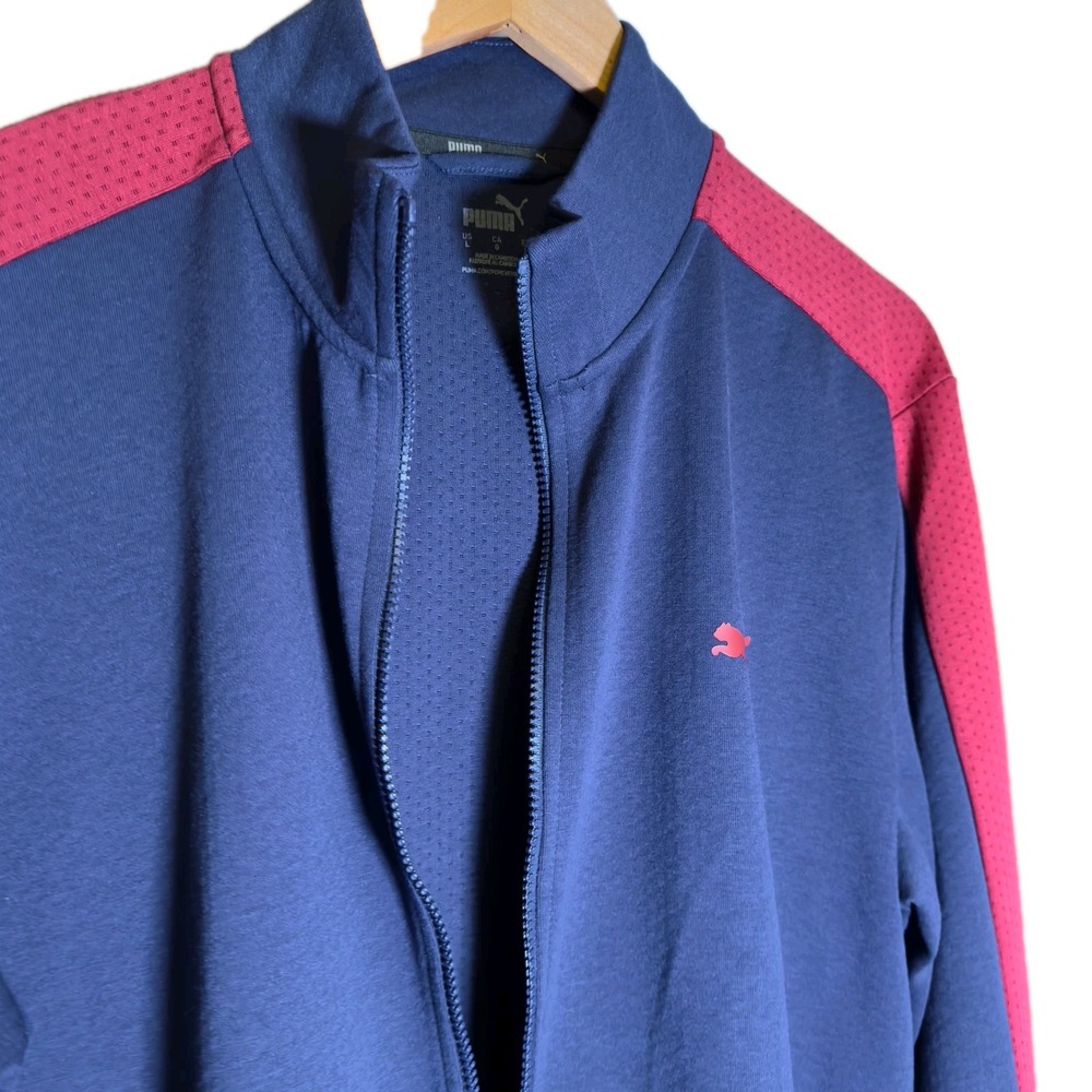 Puma Long Sleeve Track Jacket Navy Men's Size Large Full Zip Solid Pocket Top - Picture 4 of 12